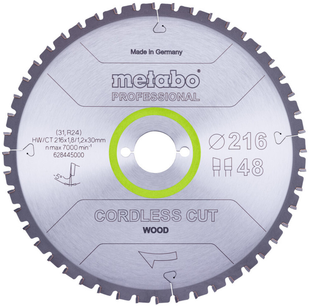 Metabo cordless cut wood - professional 216 x 30 x 1,8 mm 5°neg Z48 (628445000)