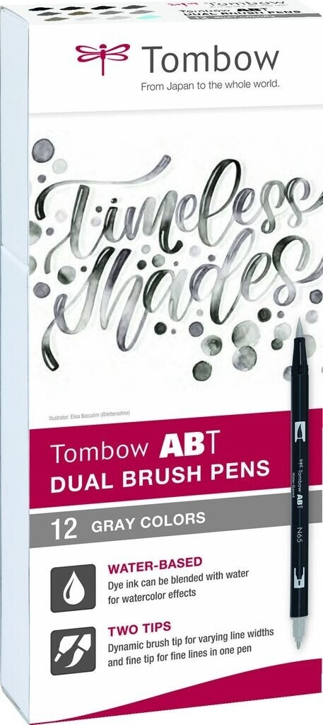 Tombow ABT Dual Brush Pens 12pc Grey Colours