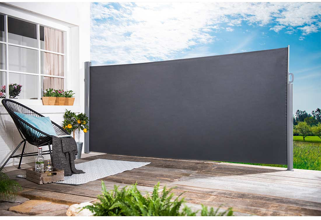 OUTLIV Seitenmarkise XL 450cm - Sichtschutz Anthrazit/Silber Für Terrasse & Balkon