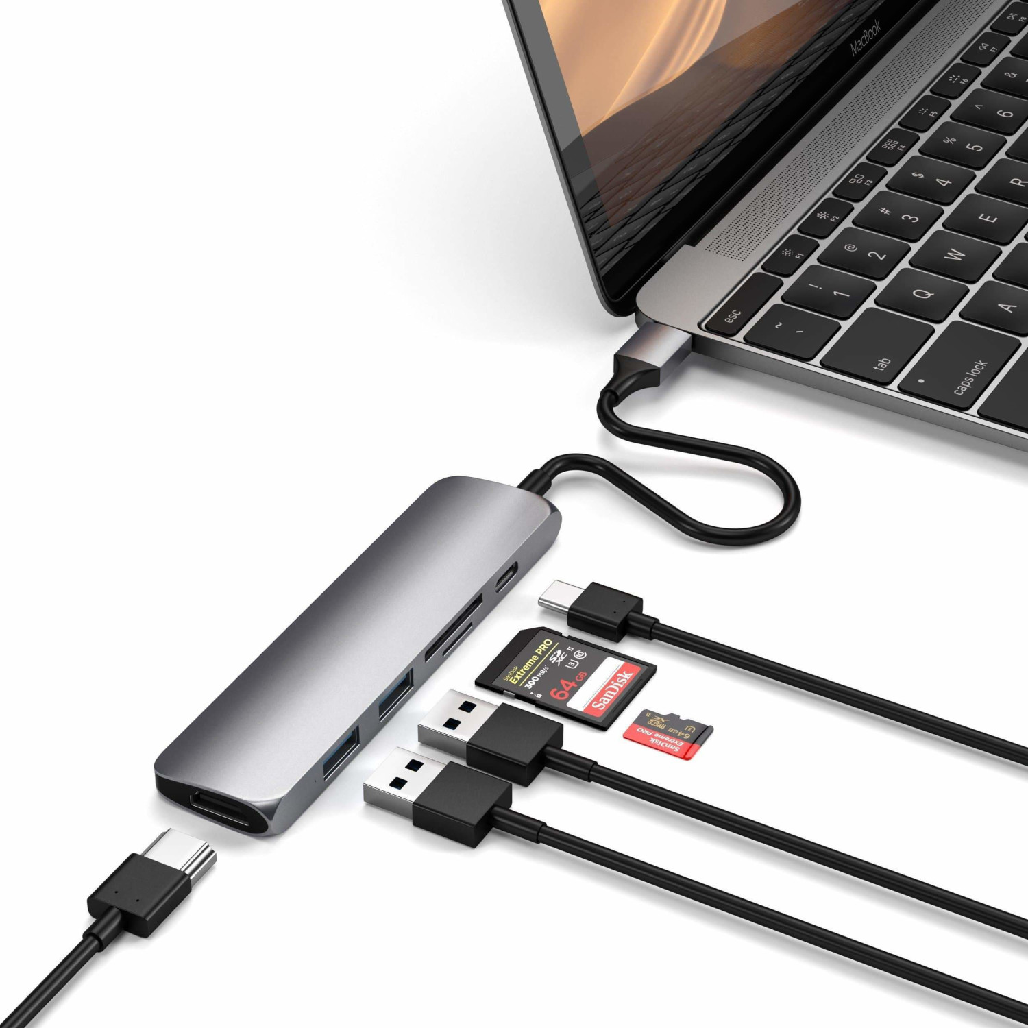 SATECHI Adaptateur Multiport Type - C Mince avec Port USB - C, HDMI 4K, USB  3.0 - pour Macbook Pro/Air M2/M1, iPad Pro/Air M2/M1, Mac Mini M2, iMac M1  (Gris Sidéral) 