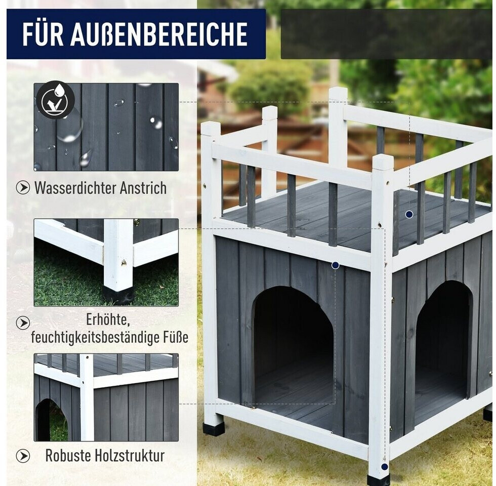Pawhut Katzenhaus Mit Terrasse Und Balkon 115x66,5x74,7cm Grau