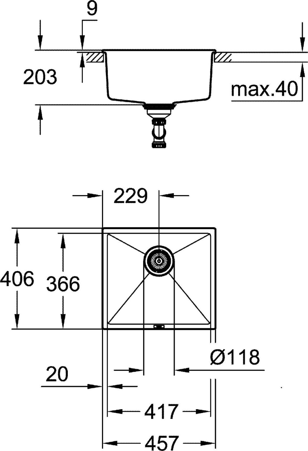 228,69 € - Fregadero granito Teka SQUARE 40 40 TG de 50cm