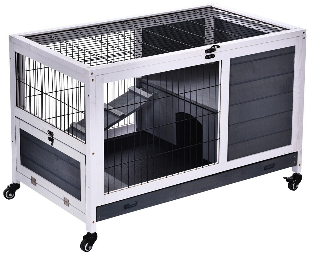 Pawhut Clapier à lapin sur roulettes 2 étages gris/blanc (D51-126WT)