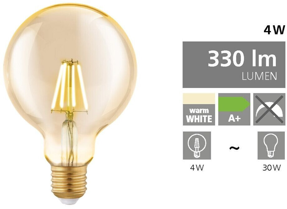 Eglo Vintage LED Globe G95 4W 30W E27 11522 ab 3 24