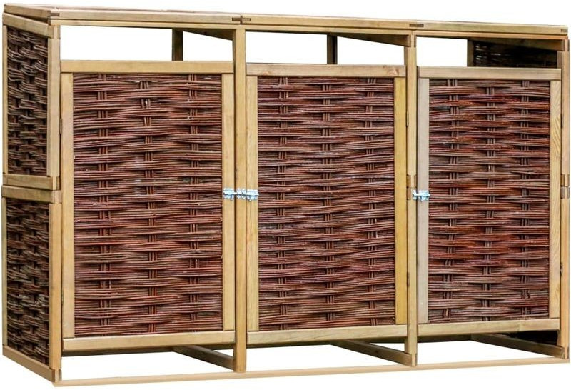 VidaXL Triple Bin Cover in Wicker and Pine Wood