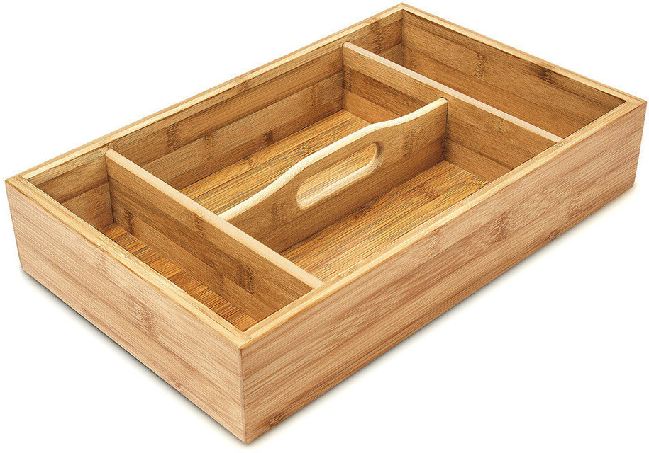 Relaxdays Bamboo Cutlery Organiser H 7 x W 23 x D 37 cm natur