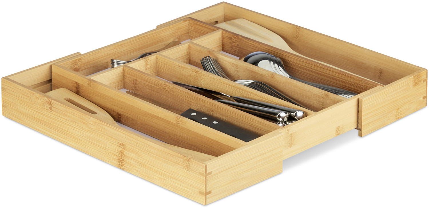 Relaxdays Bamboo Cutlery Organiser extendable H 5 x W 40 x D 35 cm natur/white