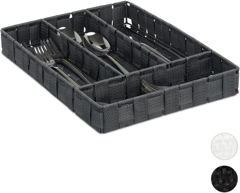 Relaxdays Cutlery Organiser H 4,5 x W 26 x D 36 cm grey