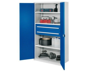 Certeo ohne Mitteltrennwand 1950 x 1000 x 600 mm Modell 42 RAL 7035/5010 Türinnenseite: RasterPlan Lochpaltte 3 Fachböden verzinkt 2