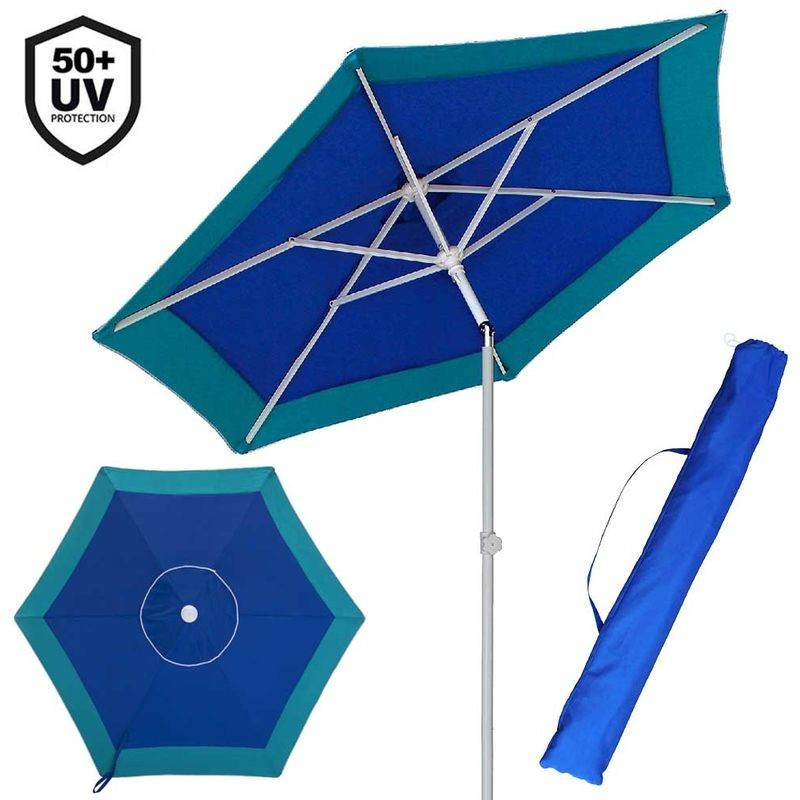 Bakaji Beach Parasol 210 cm – turquoise/blue