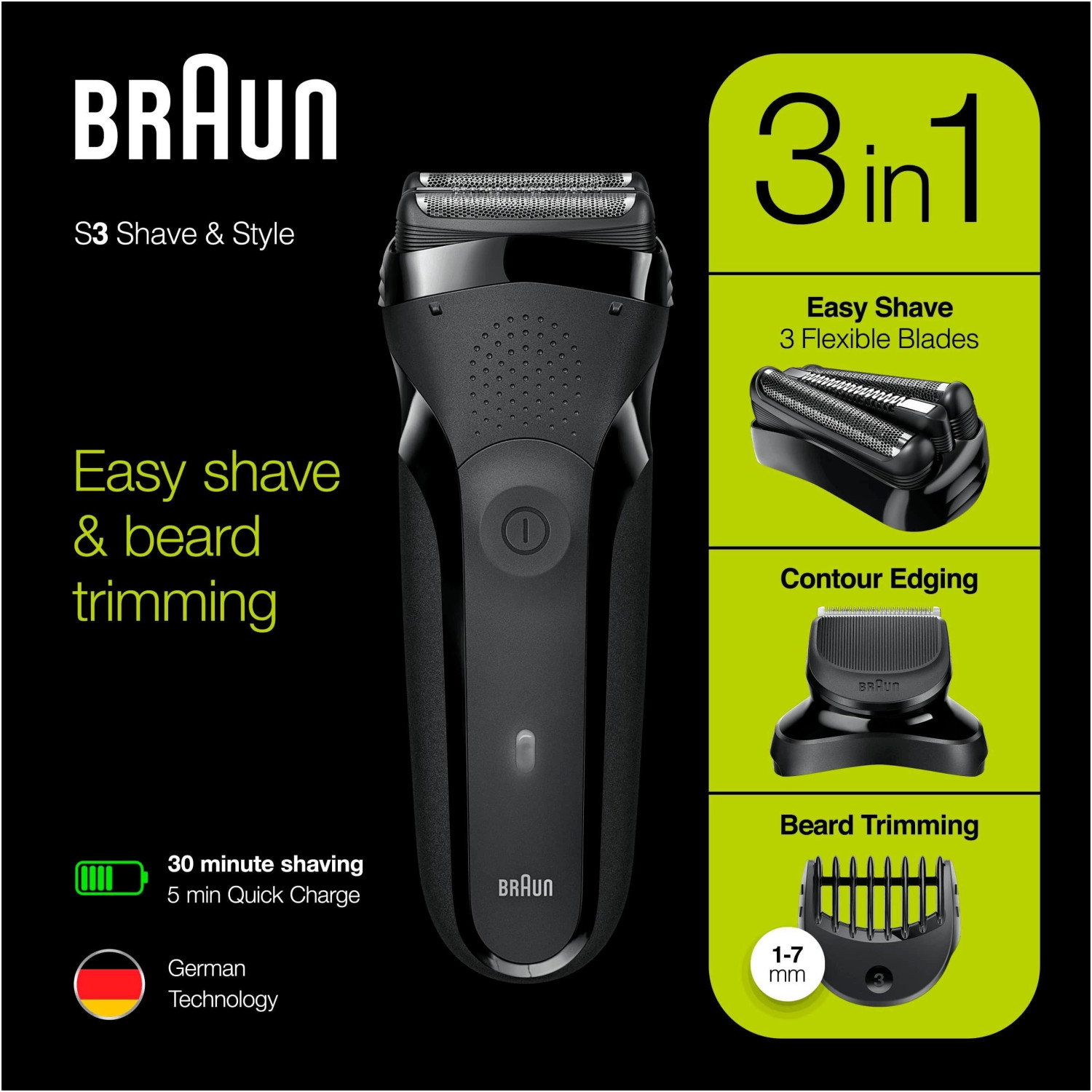 Afeitadora Eléctrica Braun Series 3 Shave&Style 300BT 3 en 1