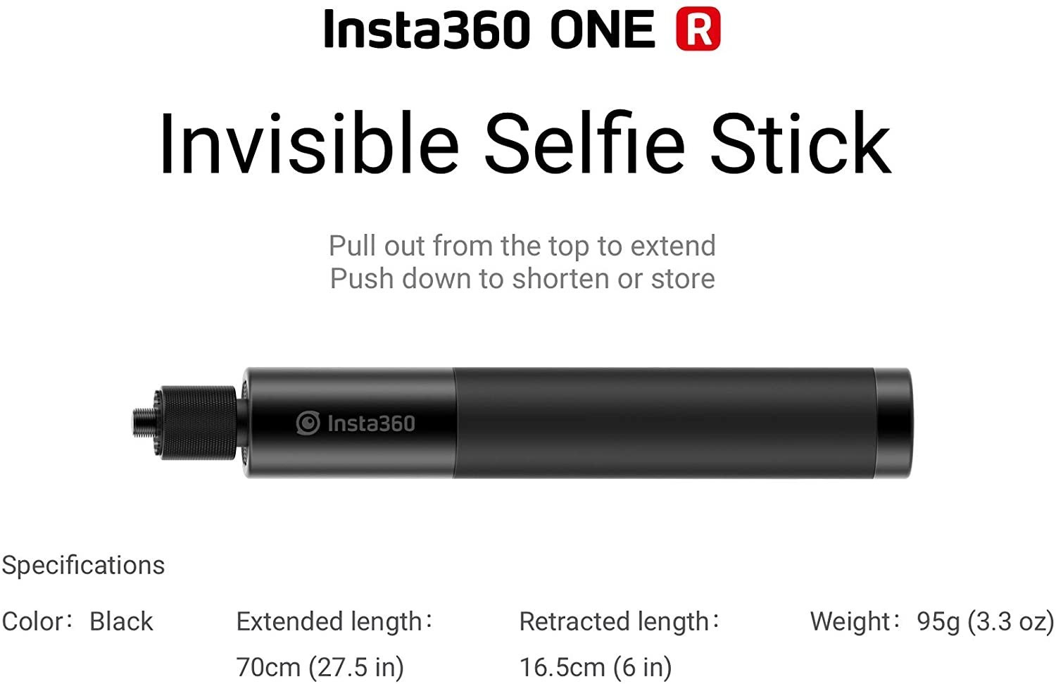 Perche à selfie Insta360 invisible 70 cm Noir - Accessoire photo