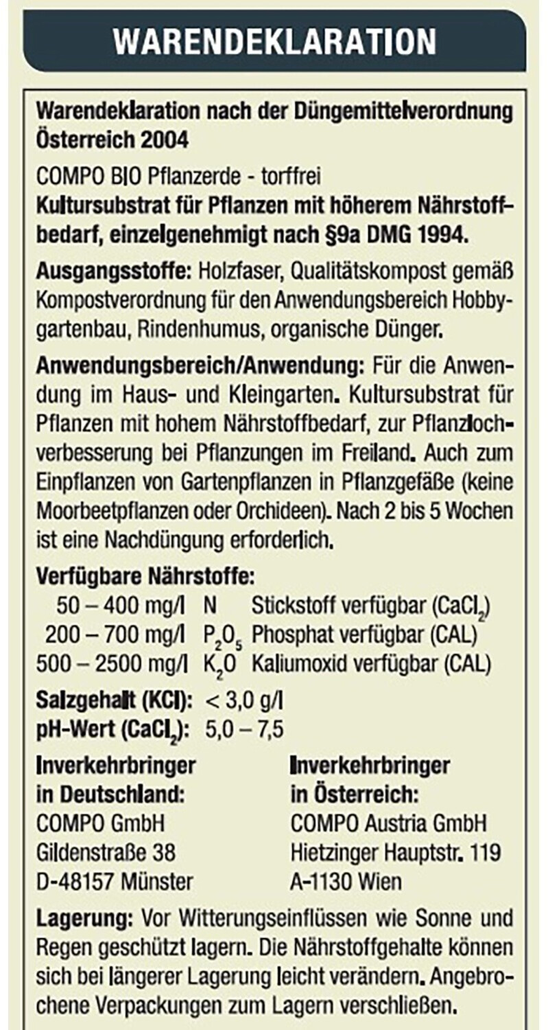 COMPO Bio Pflanzerde torffrei 2.100 l (42 x 50 l) 1 Palette ab 489,94   inkl. Versand | Vergleiche 3 Angebote auf idealo.de