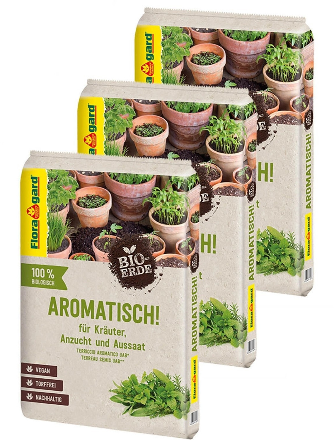 Floragard Floragard Bio-Erde Aromatisch 3x10 l - für Anzucht und Aussaat sowie für Kräuter - Product image 1 of 5