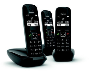 DECT-Telefon mit 3 Mobilteilen, Freisprechfunktion, großes Display, große Tasten Gigaset AS690A Trio Festnetz-/Schnurlostelefon mit Anrufbeantworter schwarz 