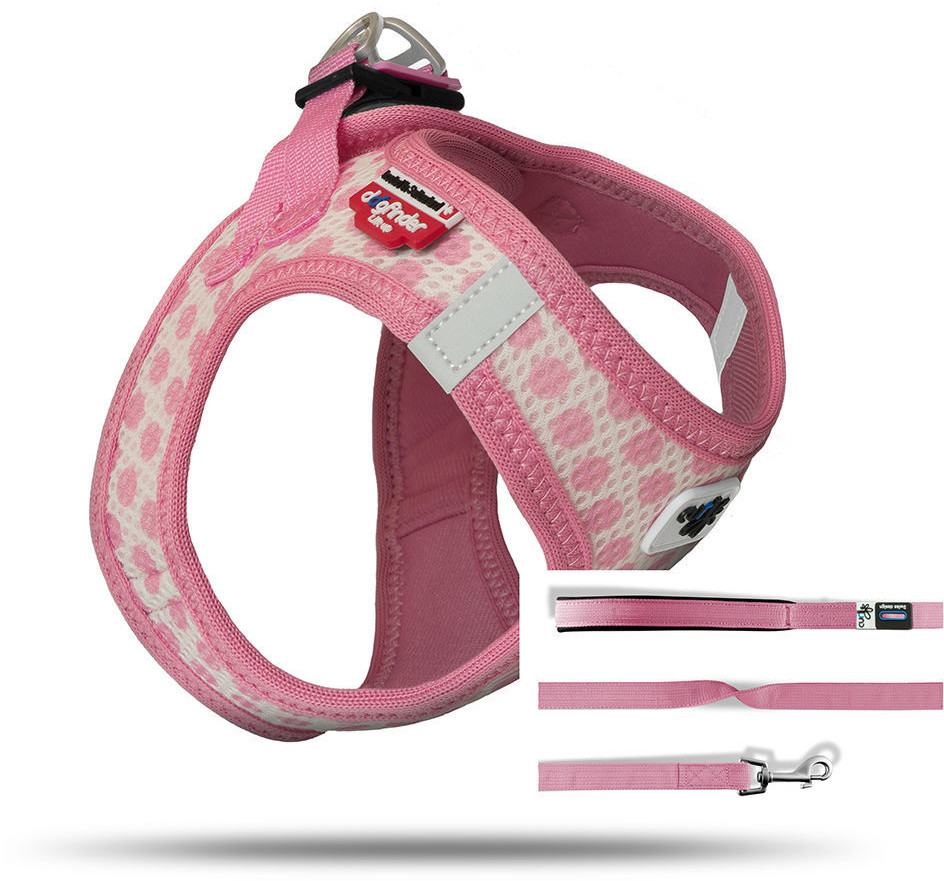 Curli Vest Harness Air-Mesh & Leash XS Pink Circles