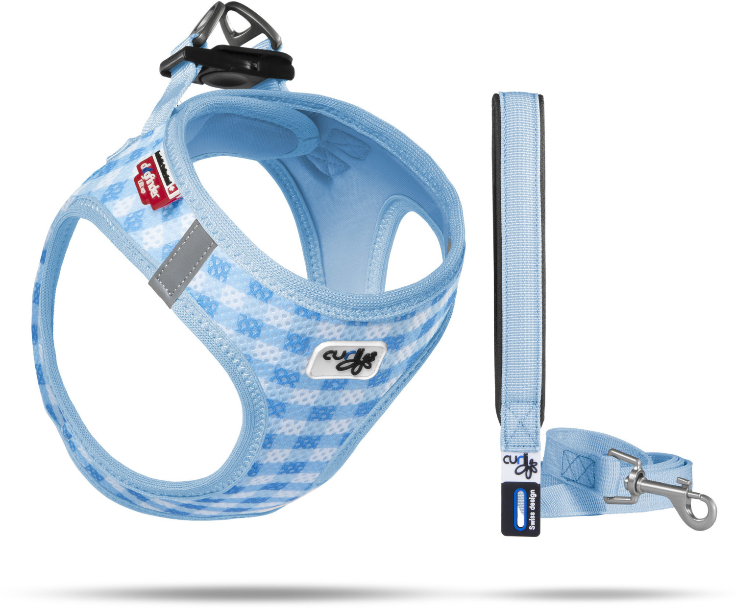 Curli Vest Dog Harness Puppy Set Skyblue Caro 2XS
