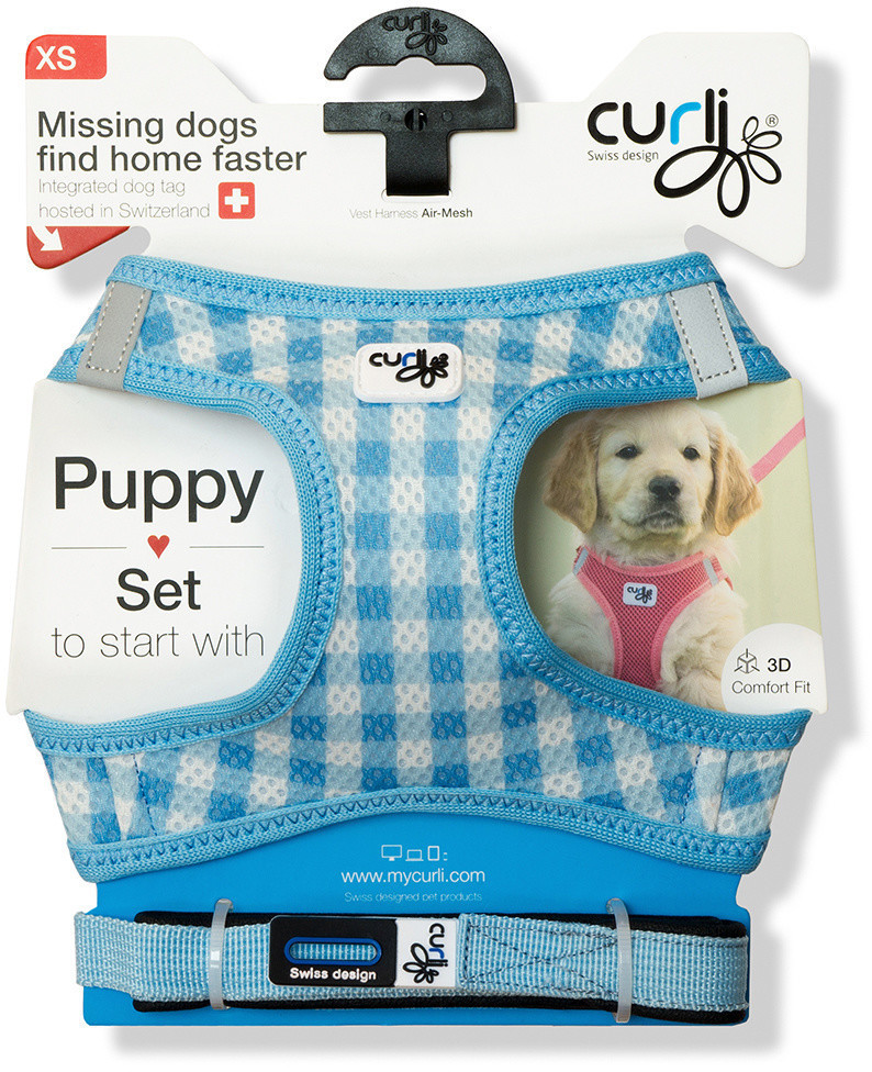 Curli Harnais pour chien 3XS Skyblue Caro