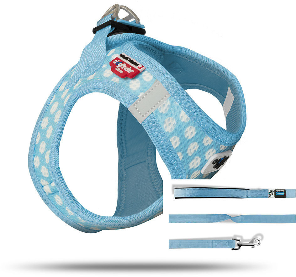 Curli Vest Harness Air-Mesh & Leash S Skyblue Circles