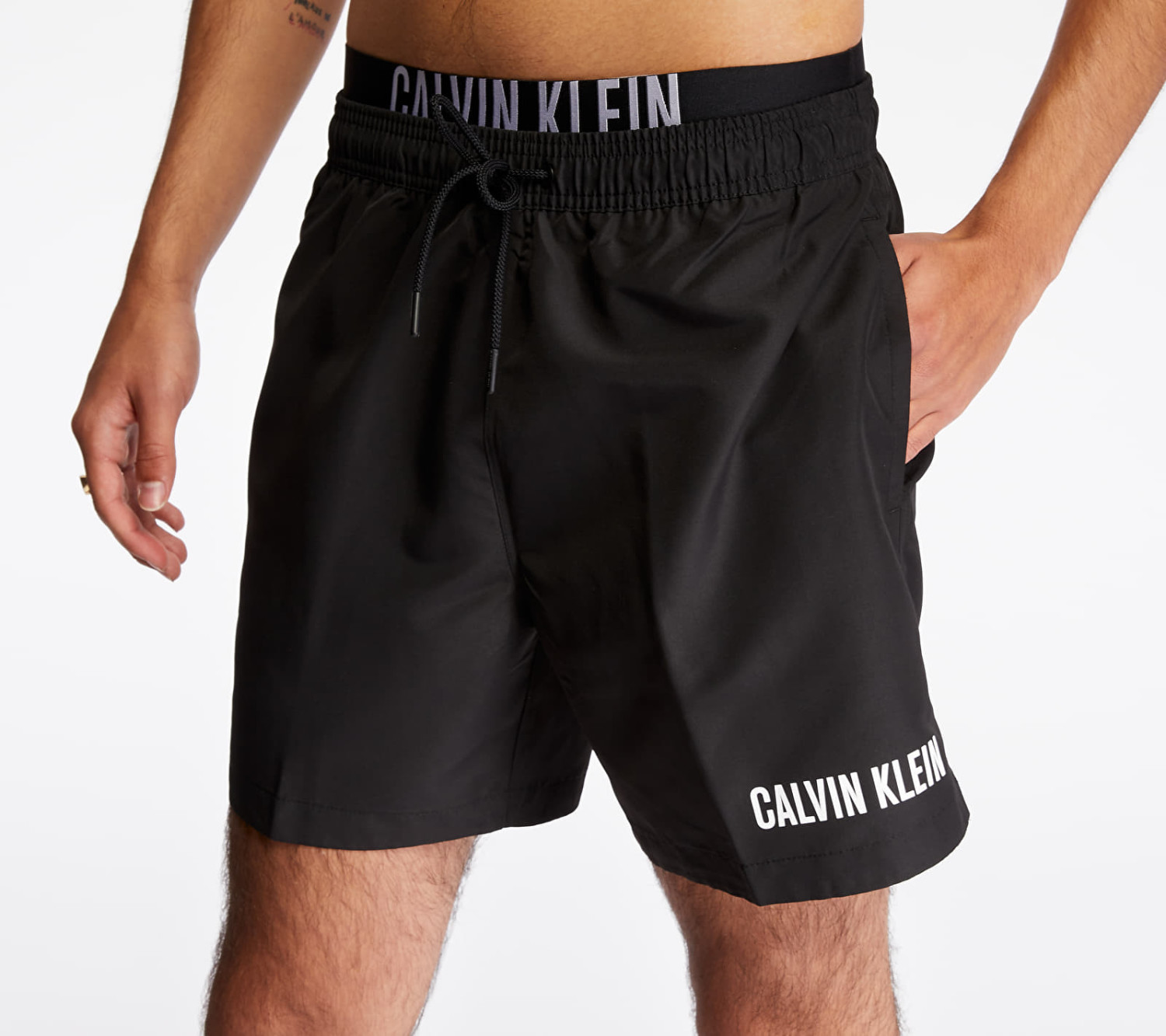 Calvin Klein Double Waistband Swim Shorts Calvin Klein Medium Double Waistband Swim Shorts - Intense Power black