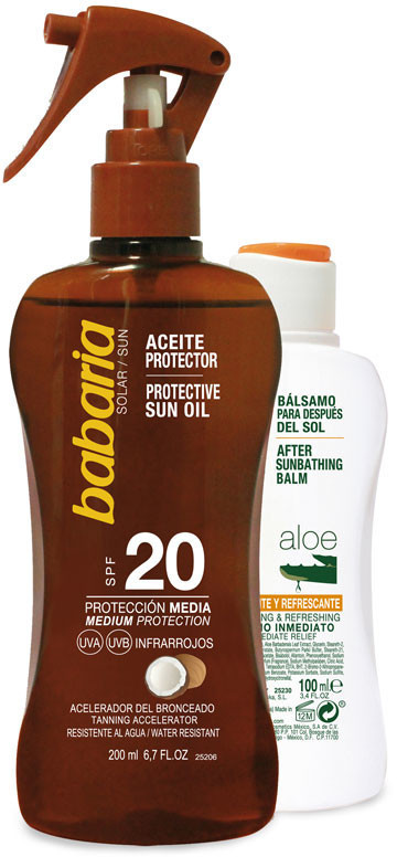 Babaria Solar Aceite protector de coco SPF 20 (200 ml) y bálsamo after ...