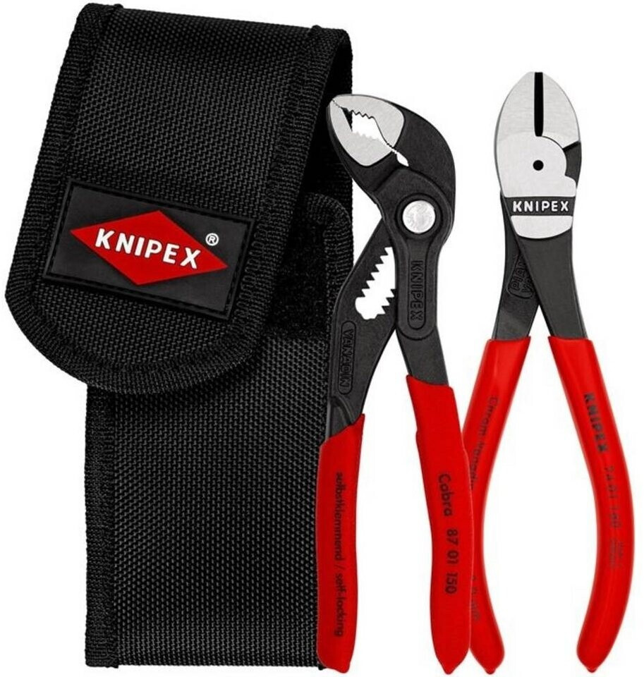 KNIPEX 2-Piece Mini Pliers Set – 6" Cobra Water Pump & 5.75" Needle-Nose Combo, With Belt Pouch (EDC, Precise Grip)
