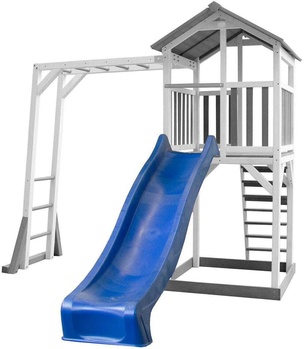 AXI Beach Tower blanc/gris + échelle de singe + toboggan bleu (A025.130.32)
