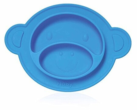 Nuby NonSlip Dinner Plate Silicone Monkey blue au meilleur prix sur
