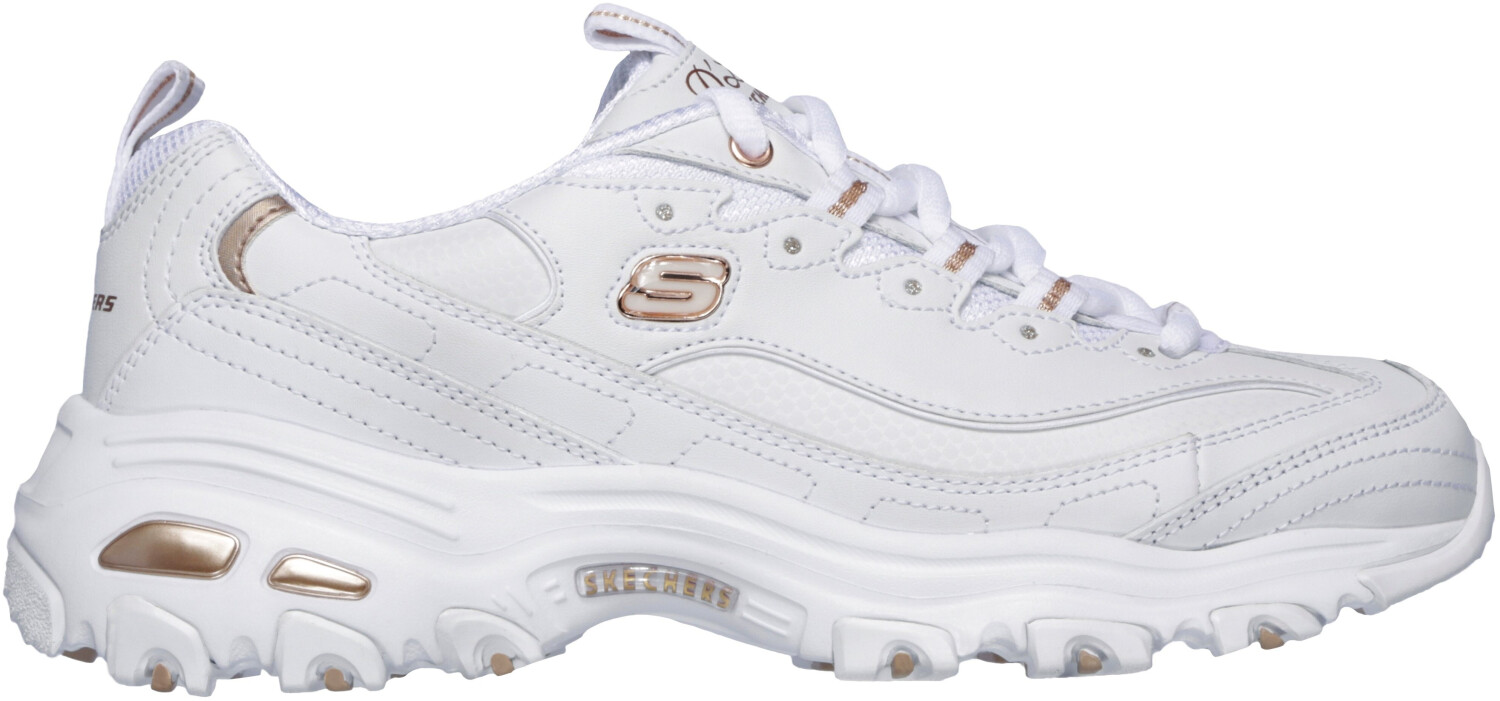 Skechers d lite white new arrivals rose gold