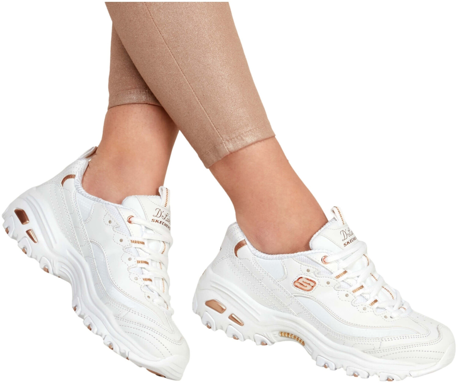 Skechers d lite white rose cheap gold