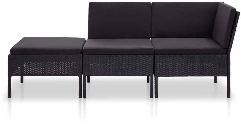 vidaXL 3 Piece Garden Lounge Set with Cushions Poly Rattan black (48961)
