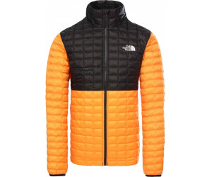 orange and grey north face jacket