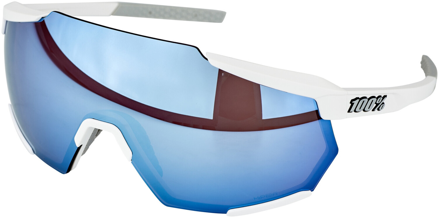 100% Racetrap matte white/Hiper blue  multilayer mirror + clear
