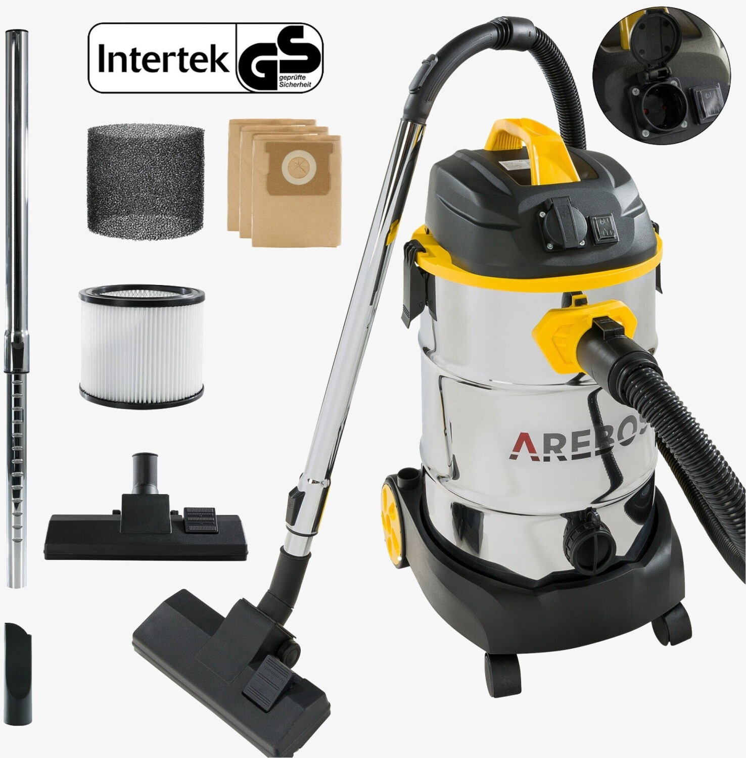 Arebos Industrial vacuum cleaner wet & dry vacuum cleaner 1600W vacuum cleaner 30L yellow