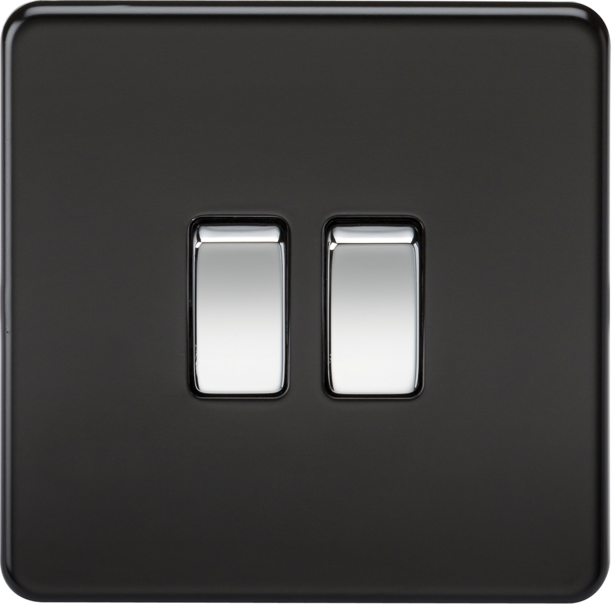 Knightsbridge Screwless 10AX 2G 2-Way Switch Matt Black with Chrome Rocker