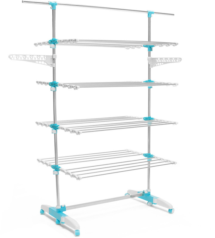 IDMarket Séchoir à linge 4 niveaux réglables XXL blanc/bleu (13323)