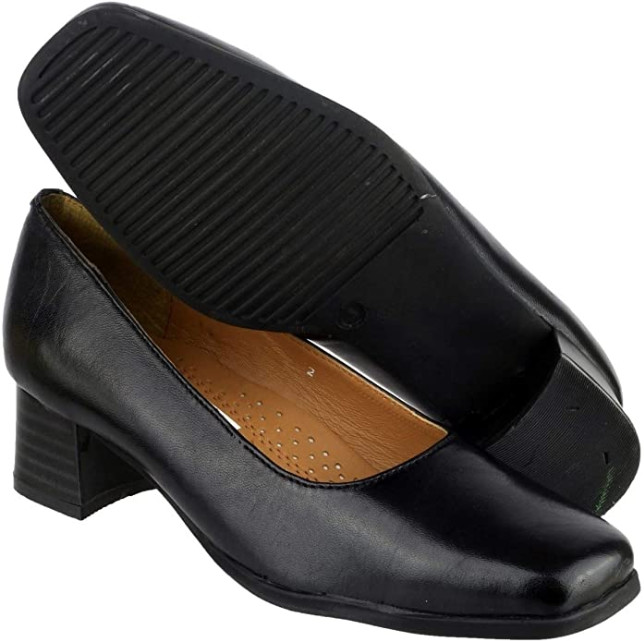 Ladies wide fit store black court shoes