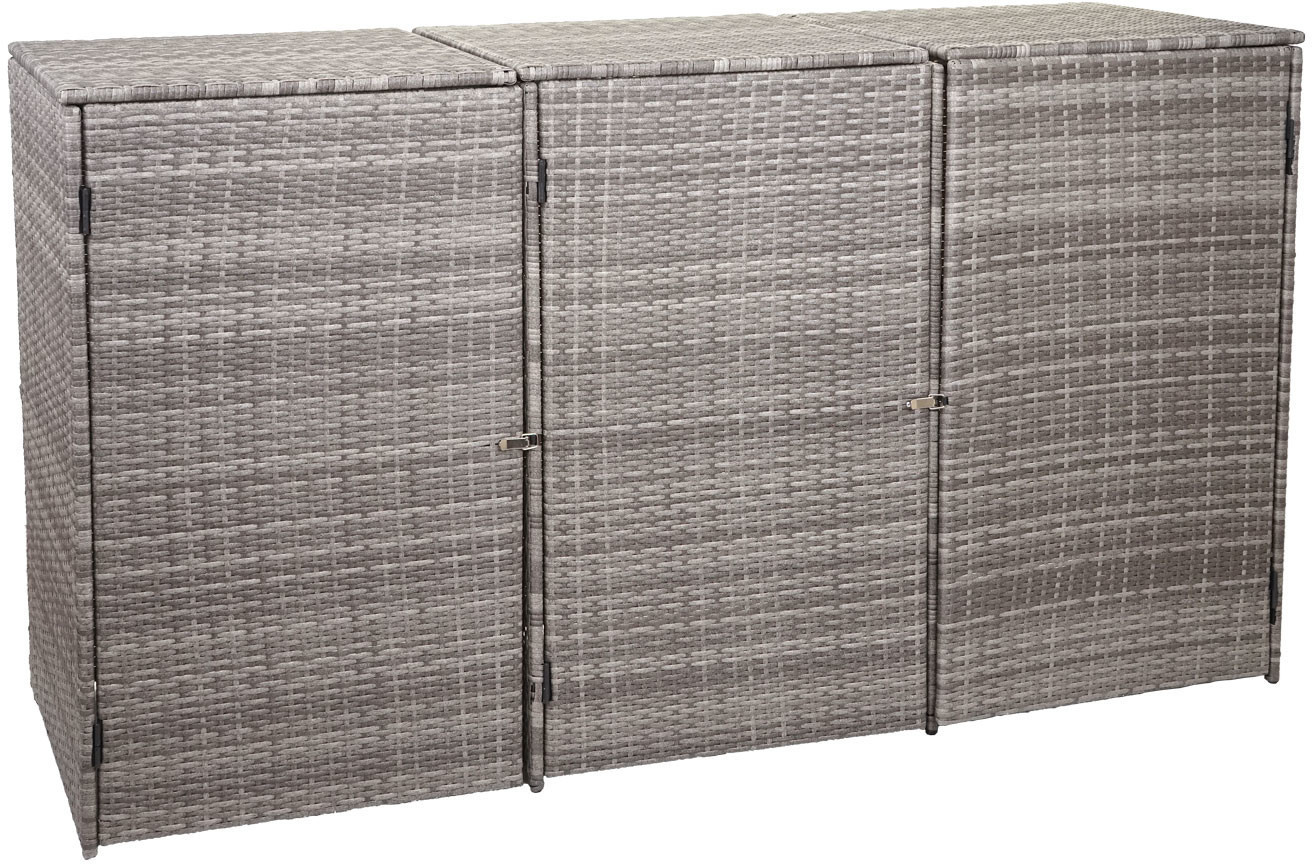 Mendler Polyrattan Bin Storage Box HWC-E25 3 x 120L Grey
