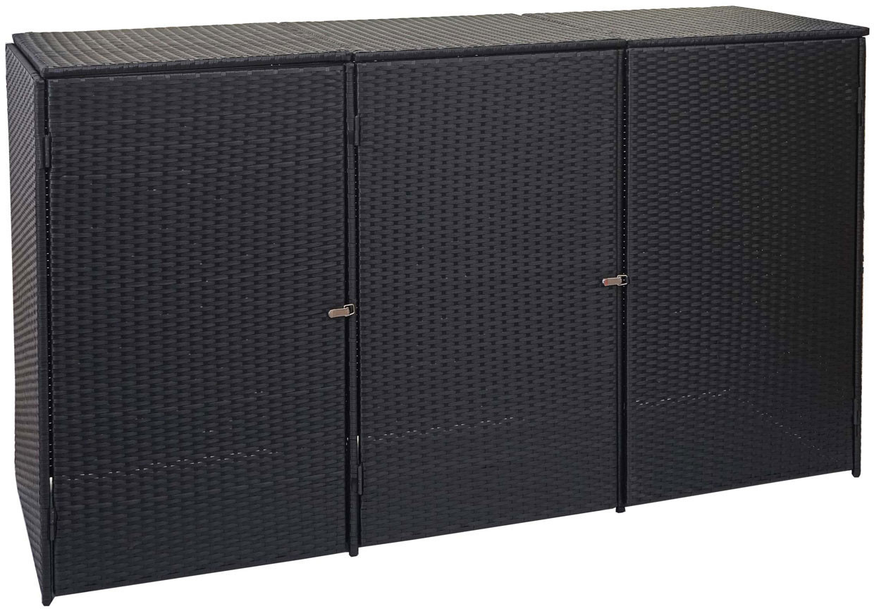 Mendler Polyrattan Bin Storage Box HWC-E25 3 x 120L Black