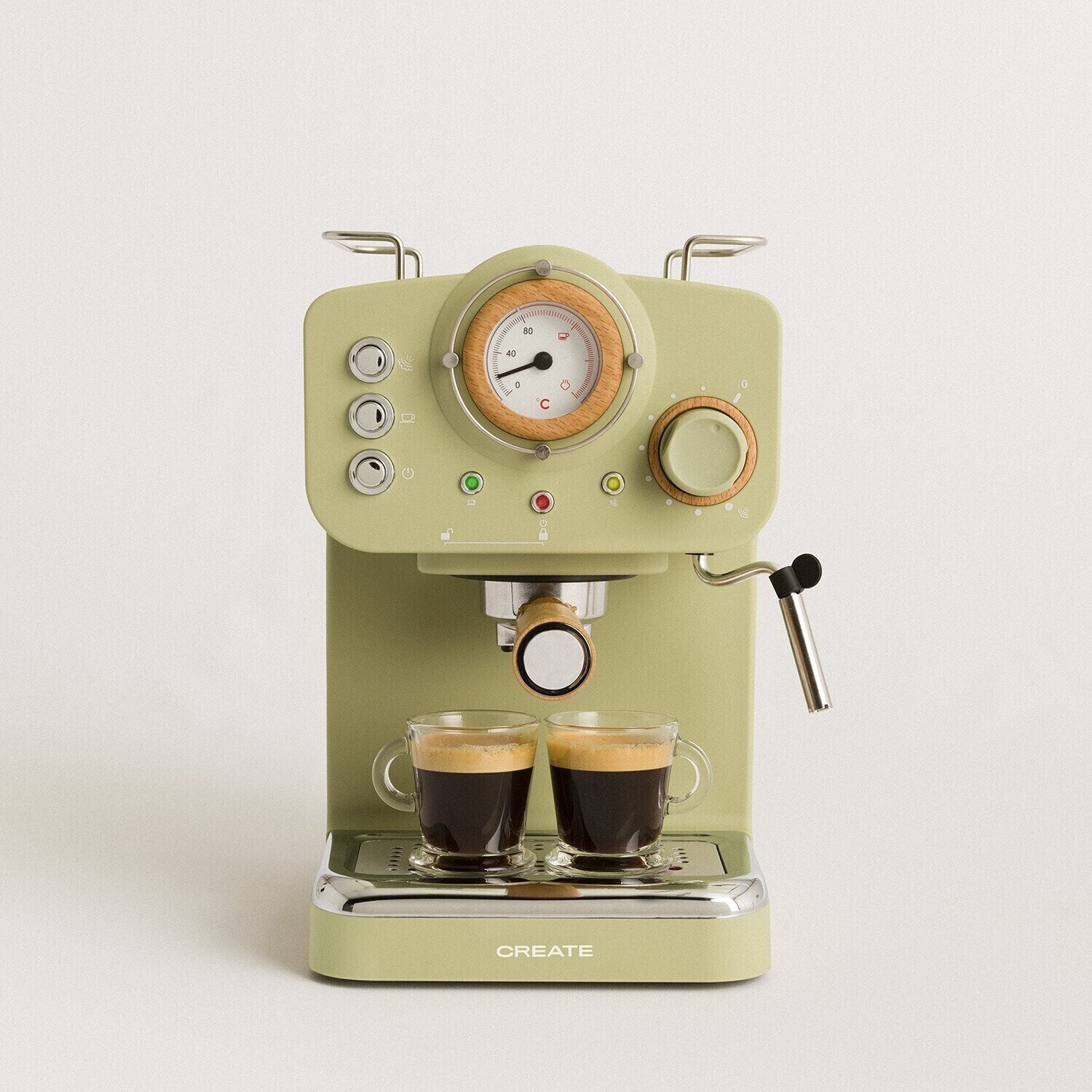 CREATE THERA Retro - Machine à café rétro - Vert pastel & Bois