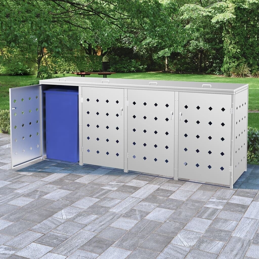 VidaXL Stainless Steel Bin Storage Box 4 x 240L Silver