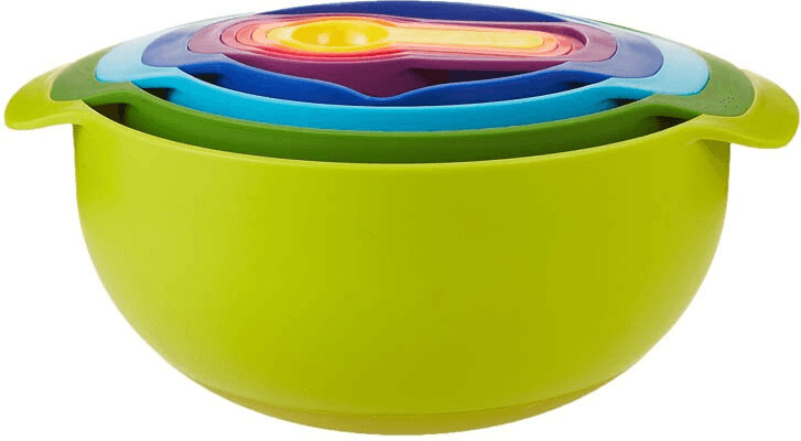 Joseph Joseph Nest 9 Plus, 9 Piece Compact Stainless Steel Food Preparation  Set with Mixing Bowls, Measuring cups, Sieve and Colander, Multicolour