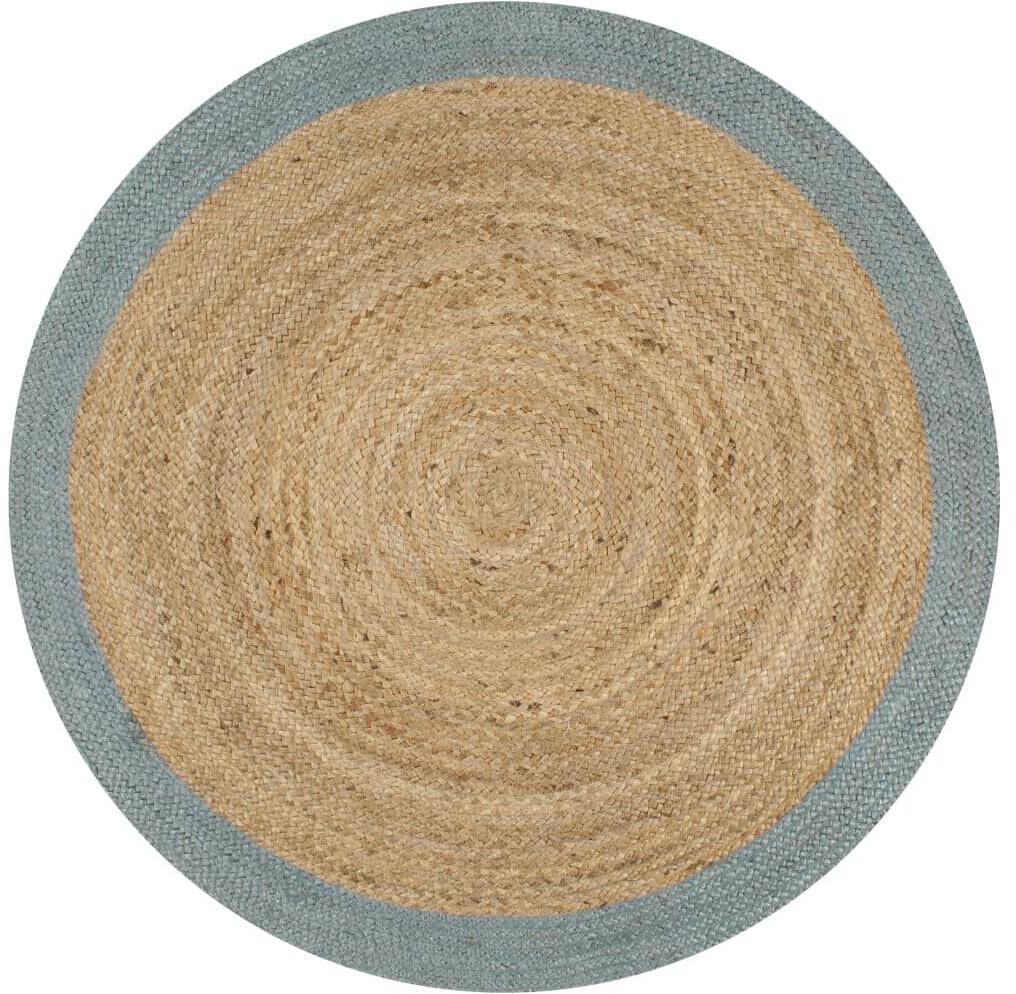 vidaXL Round jute rug with olive green border 120 cm