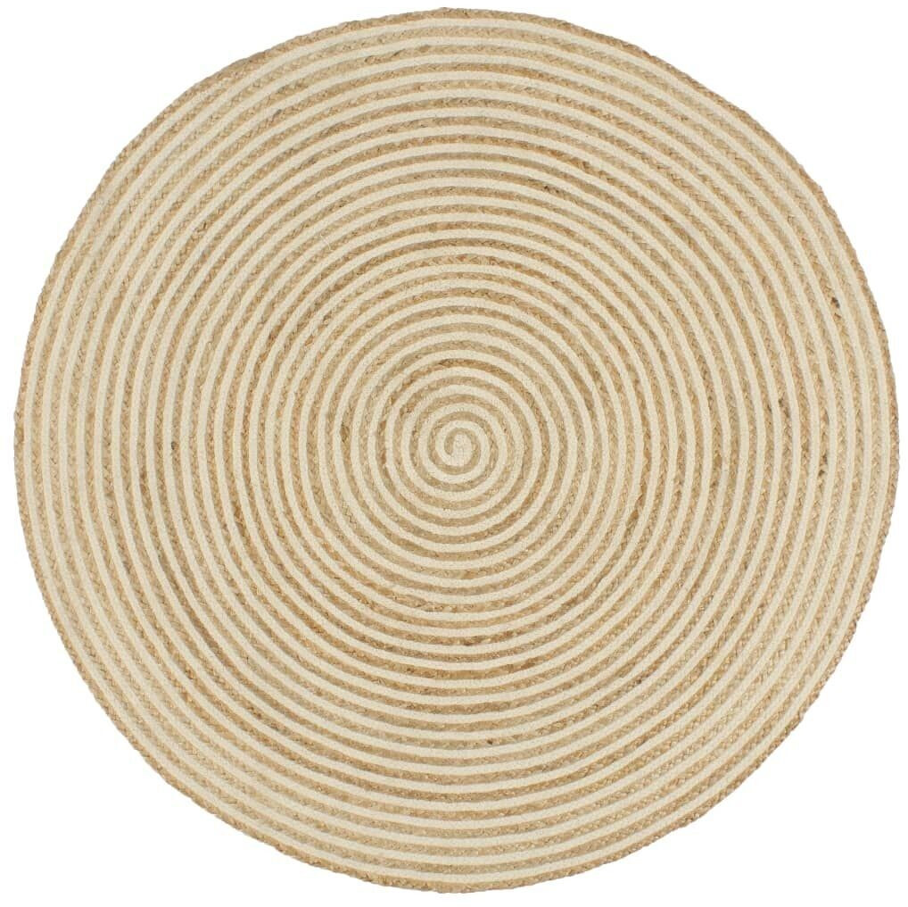 vidaXL Round jute rug with spiral pattern white 120 cm