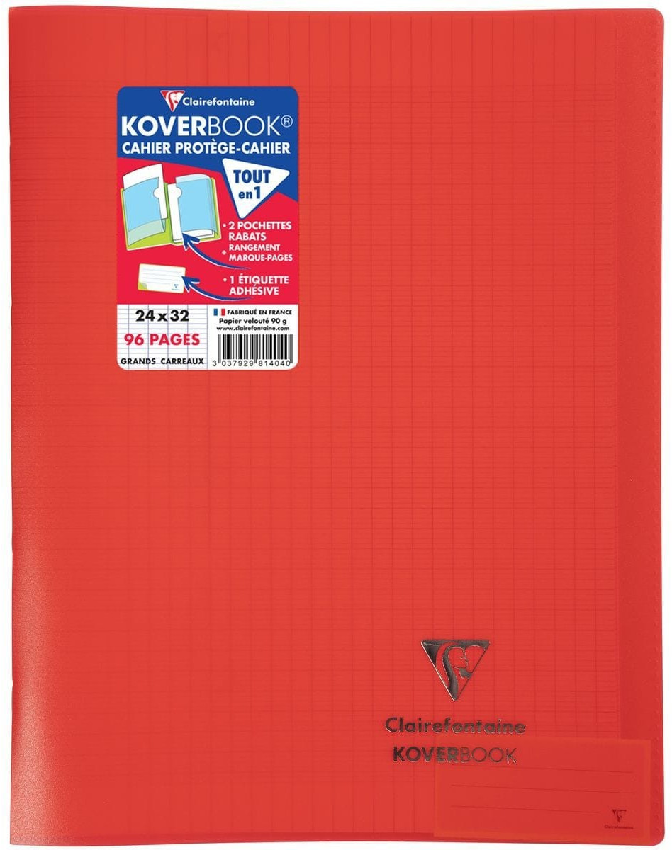 Cahier 24x32cm 96 pages grands carreaux Koverbook x7 CLAIREFONTAINE : le  lot de 7 cahiers à Prix Carrefour