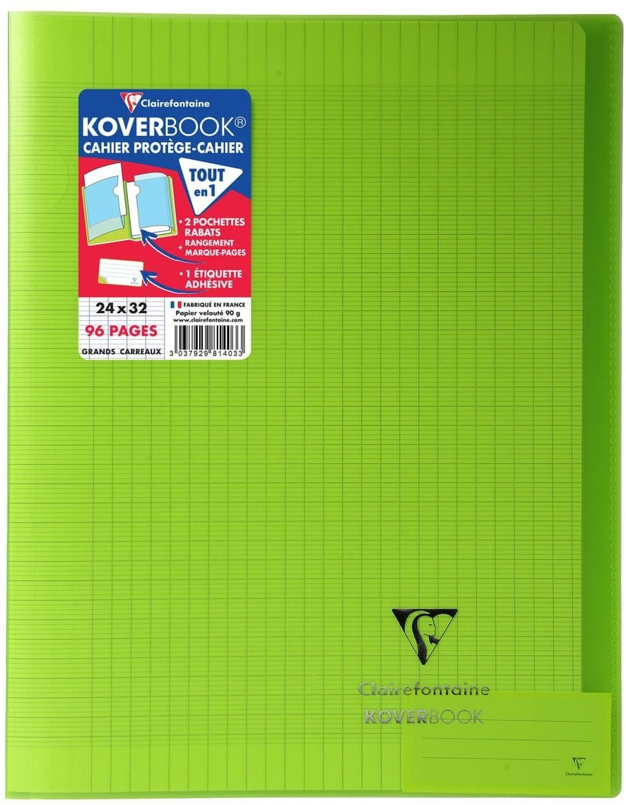 Cahier Koverbook Grands-carreaux avec protège-cahier intégré - 24 x 32 cm -  96 pages - Cahiers Format 24 x 32 cm - Creavea