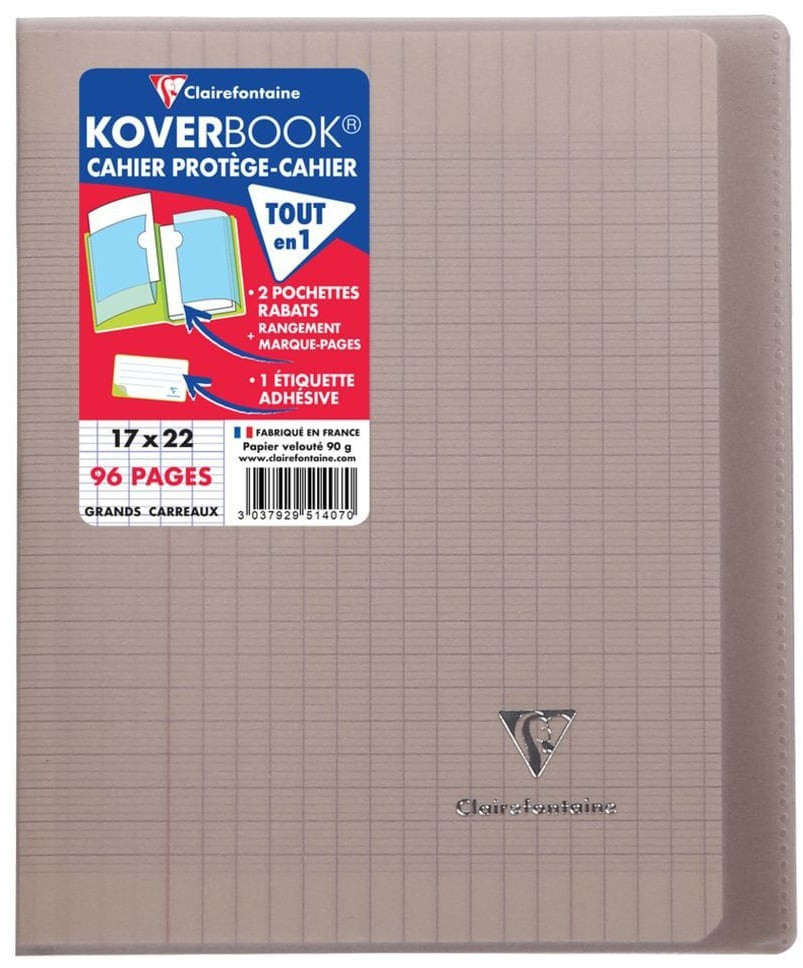 Cahier piqué Koverbook 17x22cm 96 pages grands carreaux couverture