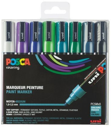 Uni Mitsubishi Pencil Posca PC-5M 8 pièces couleurs froides
