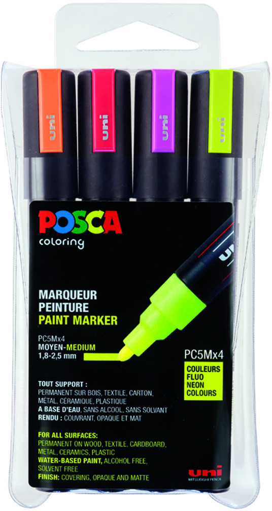 Uni Mitsubishi Pencil Posca PC-5M 4 pièces couleurs fluo