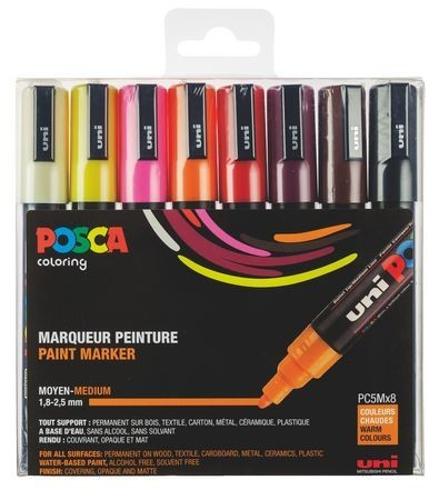 Uni Mitsubishi Pencil Posca PC-5M 8 pièces couleurs chaudes